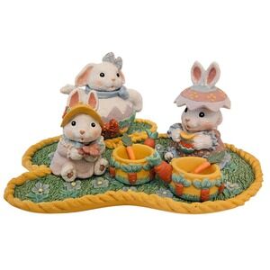 VINTAGE MINIATURE ANTHROPOMORPHIC EASTER BUNNY‎ 11 PIECE TEA PARTY SET RABBIT